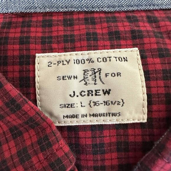 J Crew Shirt Mens Large Red Black Gingham Check 2-Ply Cotton Long Sleeve Classic - Picture 8 of 10